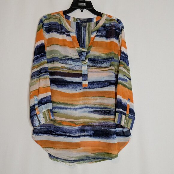SANDRA INGRISH s/i STUDIO, Bright Multi-Color Sheer Chiffon Pullover Top; Size M - Picture 1 of 5
